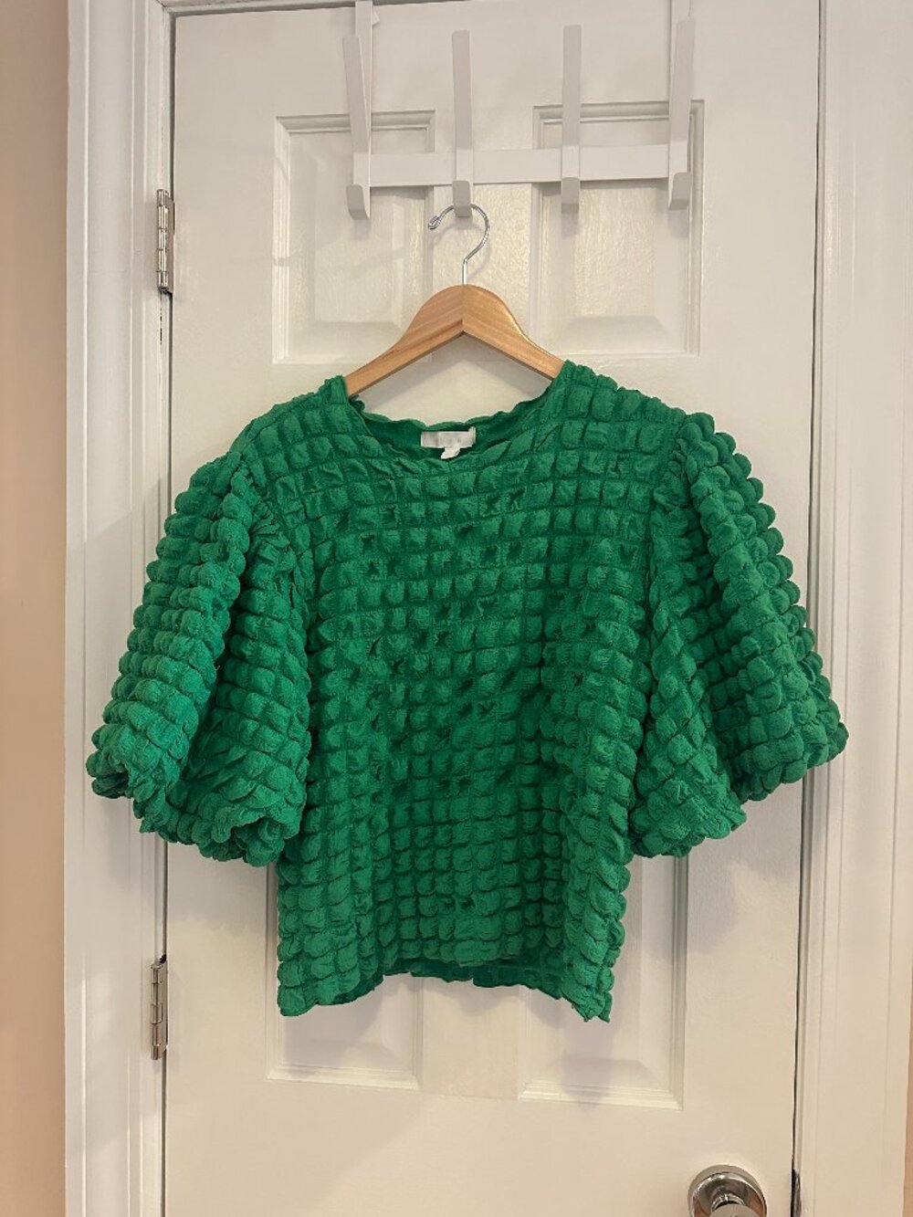 Anthropologie (Eri + Alli) Green Bubble Puff Sleeve Blouse (Size L)